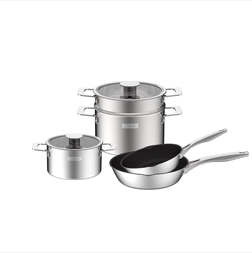 Bộ nồi Inox liền khối Elmich Hera EL-8134IN (4C- Phi 18, nồi hấp phi 22, chảo phi20, 26)