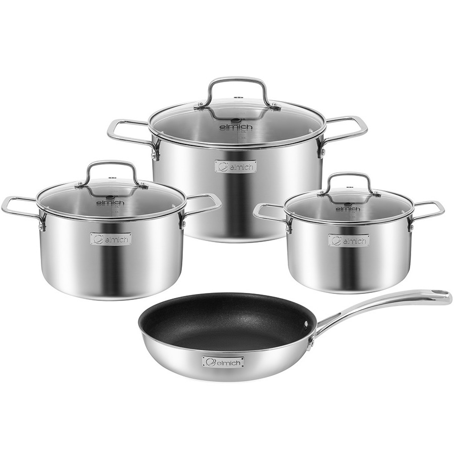 Bộ nồi Inox liền khối Elmich EL2488IN03 (4C- Phi 16, 20, 24- chảo 24)