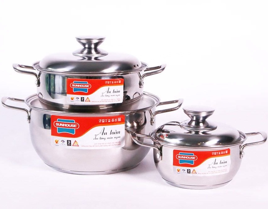 Bộ nồi inox 3 đáy Sunhouse SH335 (3C- Phi 16, 20, 24)