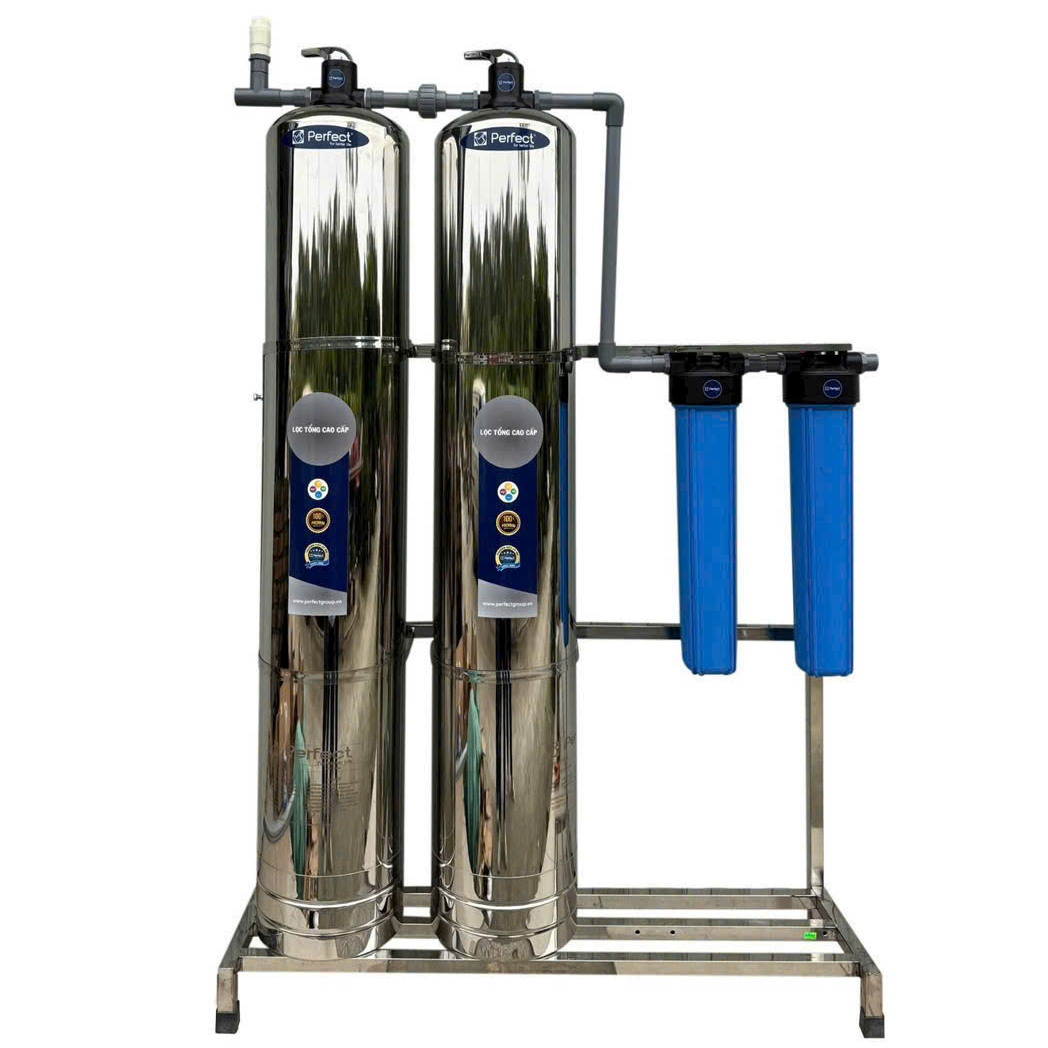 Bộ lọc nước tổng 2 cột inox 304 cao cấp, van cơ, full vật liệu (PIC02)