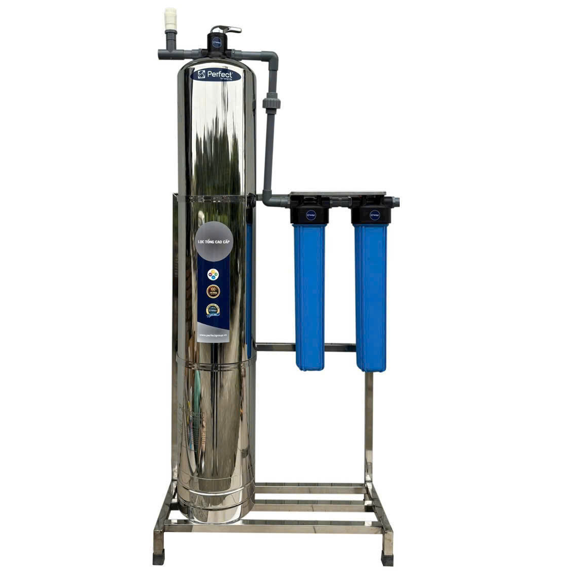 Bộ lọc nước tổng 1 cột inox 304 cao cấp, van cơ, full vật liệu (PIC01)