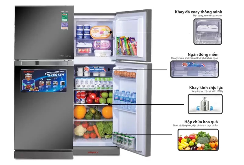 Tủ lạnh Sanaky Inverter VH-189HPN dung tích 180L | Tủ lạnh Sanaky Inverter  tiết kiệm điện năng