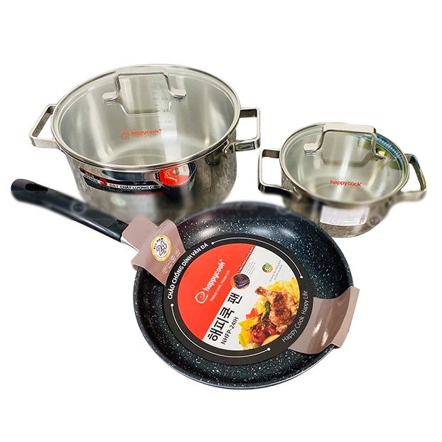 Bộ nồi chảo đáy từ Happy Cook Platinum HC05-CBPT (3C- Phi16,24, chảo phi 24 )